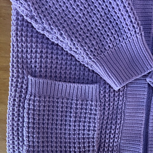 Hooked Up by IOT Purple Waffle Knit Open Front Cardigan- Women’s M - Picture 3 of 5